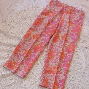 -SOBlue By Sigrid Olsen Lineb Foral Pink, Orange. & Tan Pants